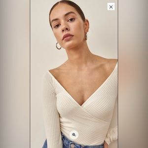 Reformation Cream Ribbed Wrap Top Minnie
